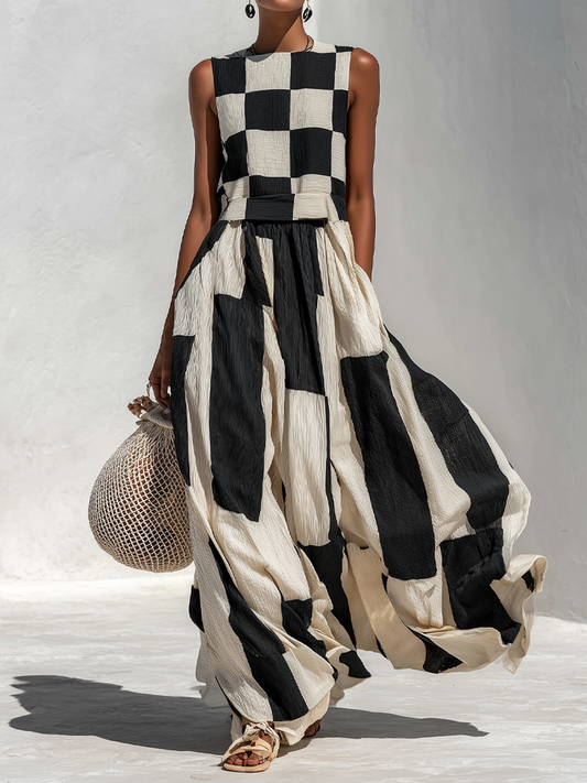 Nérélia™ | Robe maxi géométrique en coton et lin