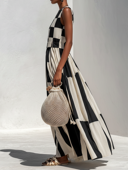 Nérélia™ | Robe maxi géométrique en coton et lin