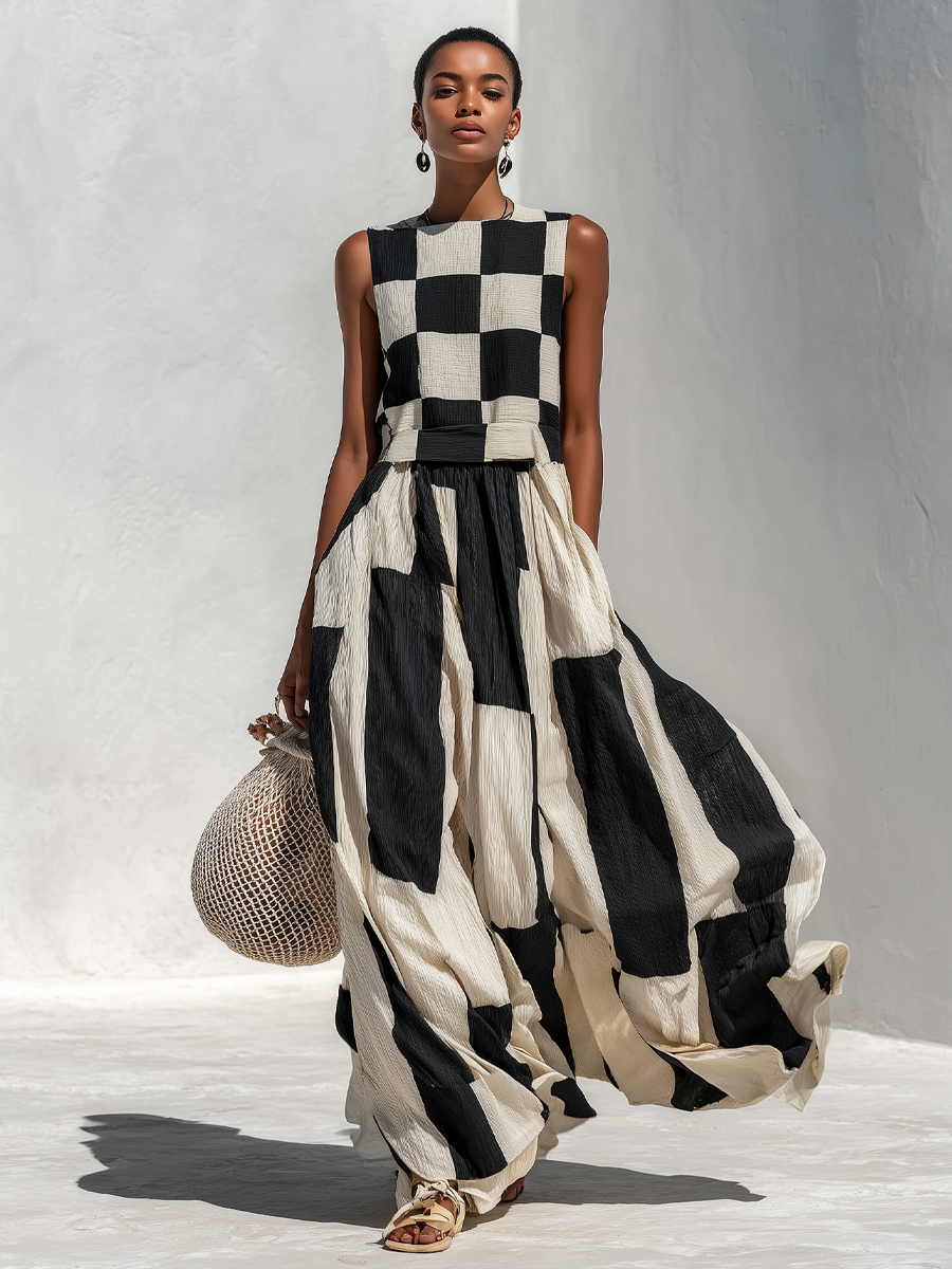 Nérélia™ | Robe maxi géométrique en coton et lin