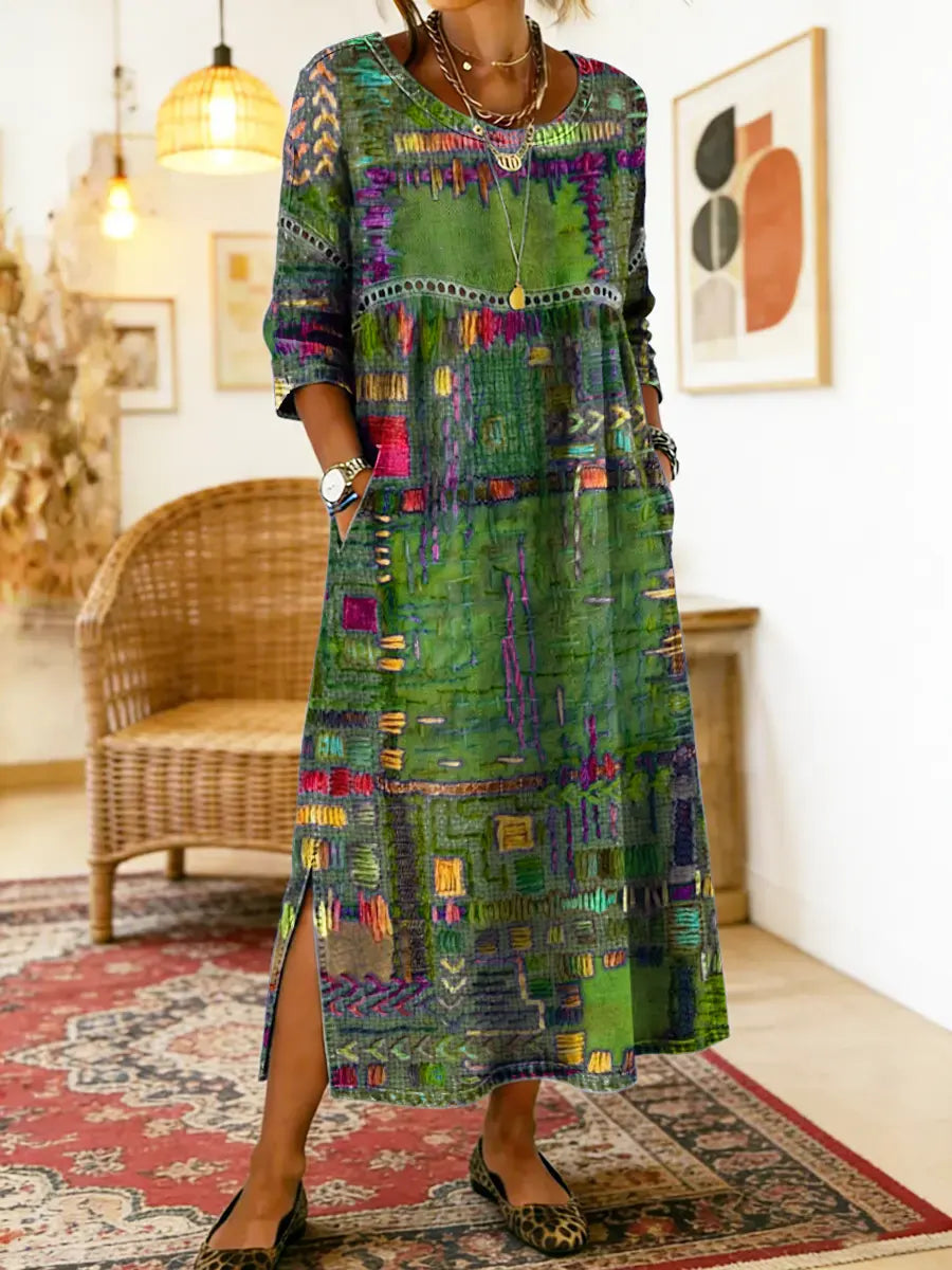 Lunéa™ | Robe midi bohème à effet patchwork