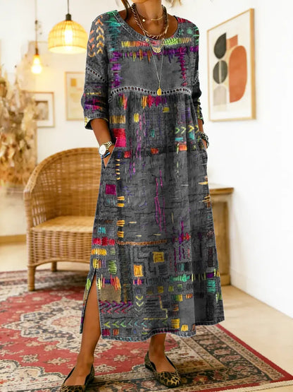 Lunéa™ | Robe midi bohème à effet patchwork