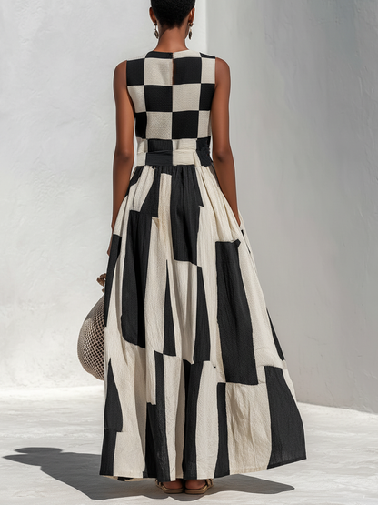 Nérélia™ | Robe maxi géométrique en coton et lin
