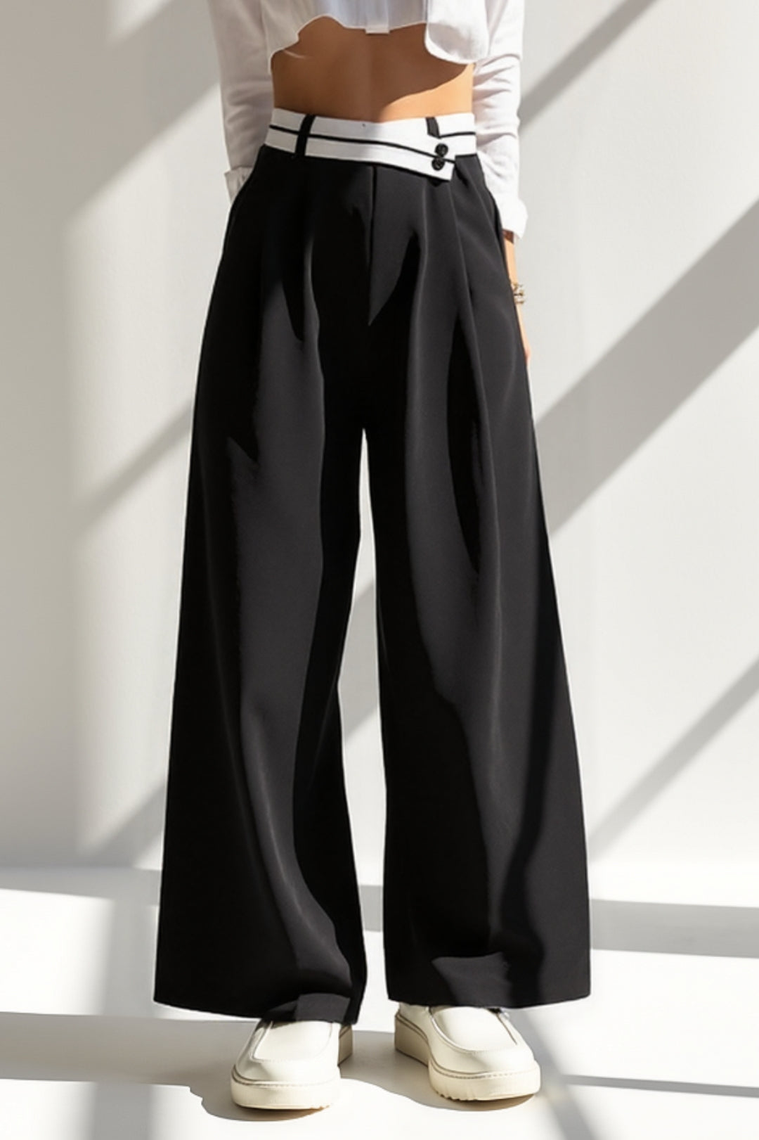 Anna | Pantalon large noir à taille haute