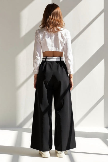 Anna | Pantalon large noir à taille haute