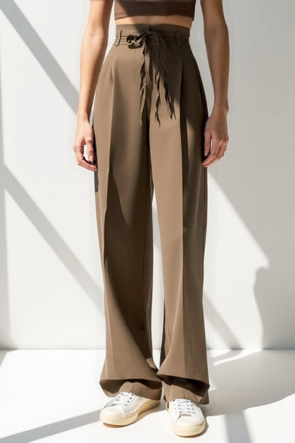 Ina | Pantalon taille haute avec ceinture tressée