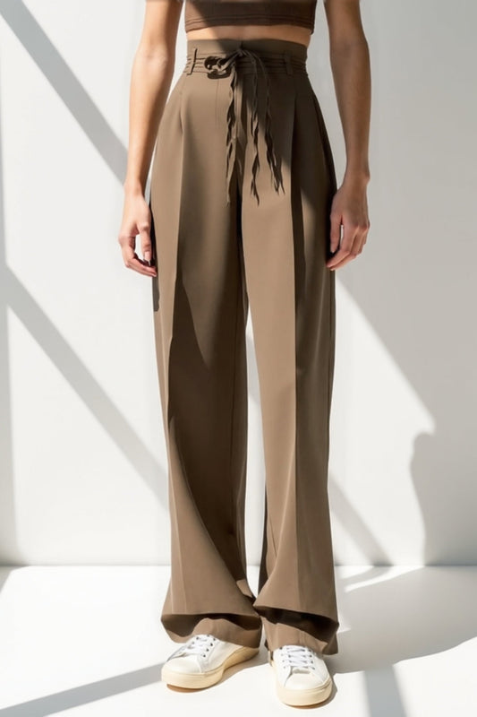 Ina | Pantalon taille haute avec ceinture tressée