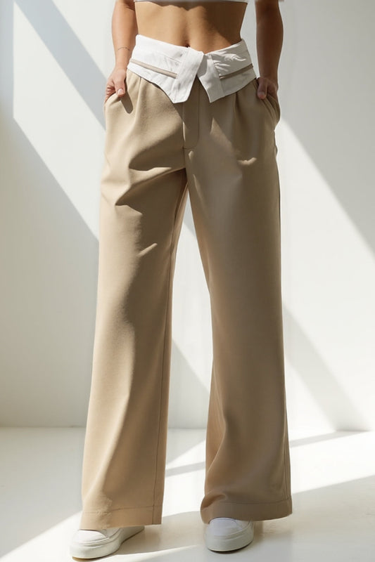 Tessa | Pantalon large avec détail à la taille en style chemise