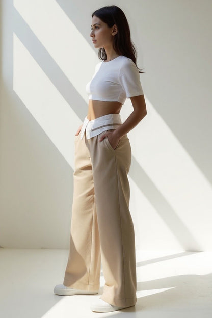 Tessa | Pantalon large avec détail à la taille en style chemise