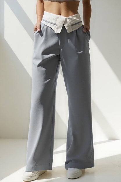 Tessa | Pantalon large avec détail à la taille en style chemise