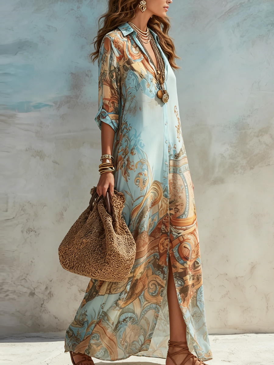 Auréa™ | Robe chemise méditerranéenne élégante