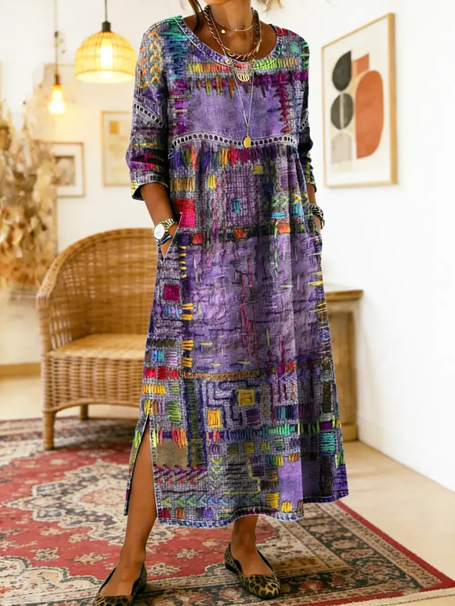 Lunéa™ | Robe midi bohème à effet patchwork