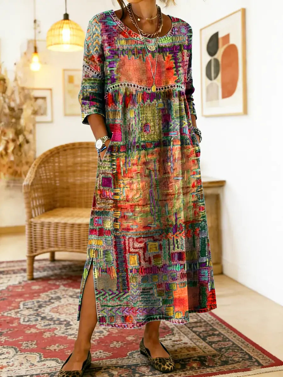 Lunéa™ | Robe midi bohème à effet patchwork