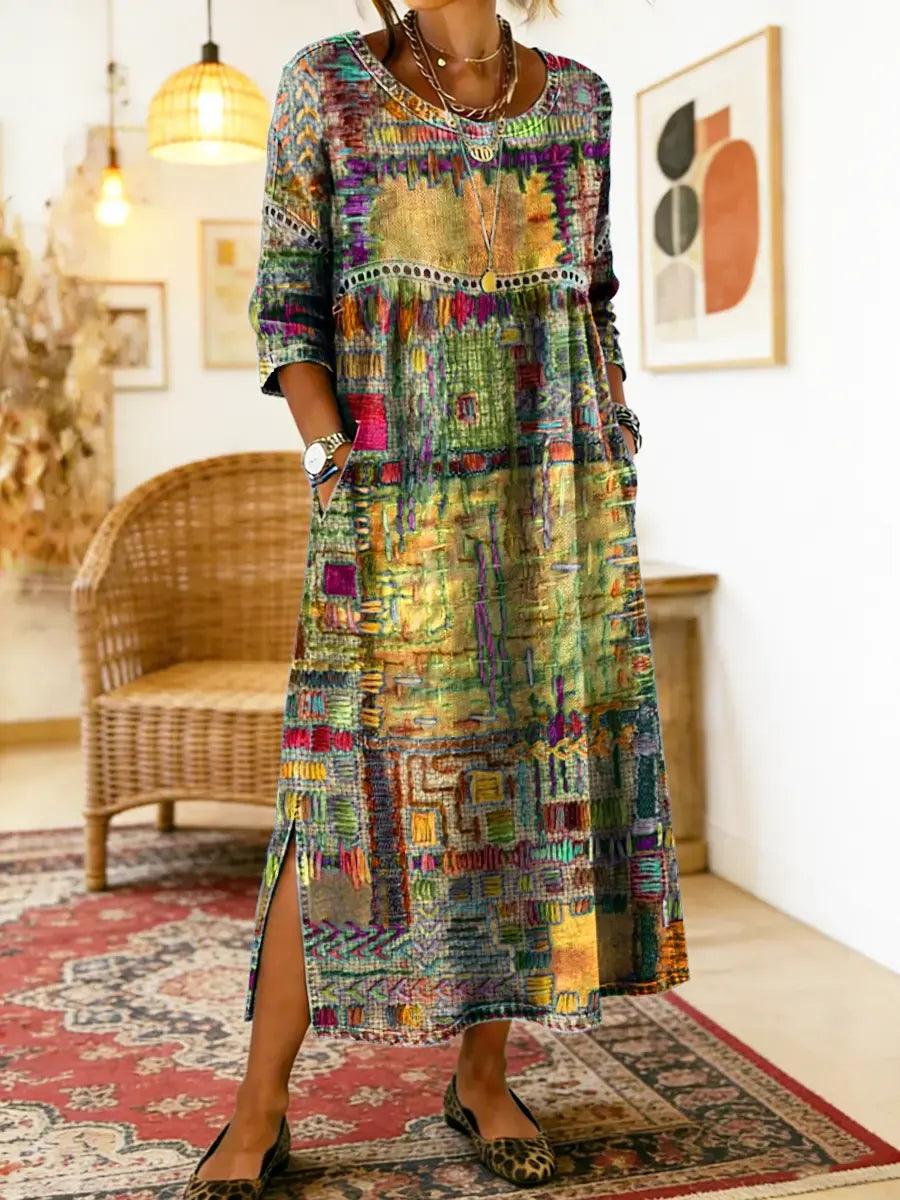 Lunéa™ | Robe midi bohème à effet patchwork