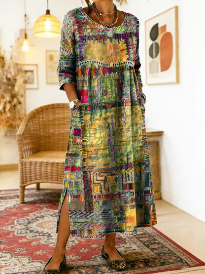 Lunéa™ | Robe midi bohème à effet patchwork
