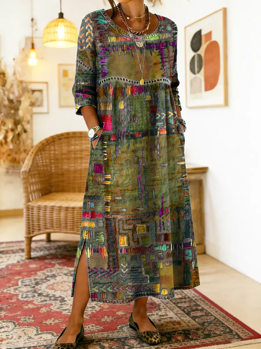 Lunéa™ | Robe midi bohème à effet patchwork