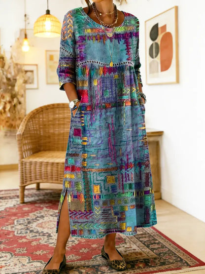 Lunéa™ | Robe midi bohème à effet patchwork