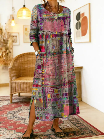 Lunéa™ | Robe midi bohème à effet patchwork