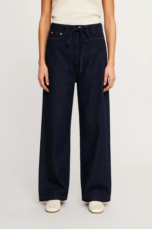 Amara | Pantalon en denim avec jambes larges et cordon de serrage