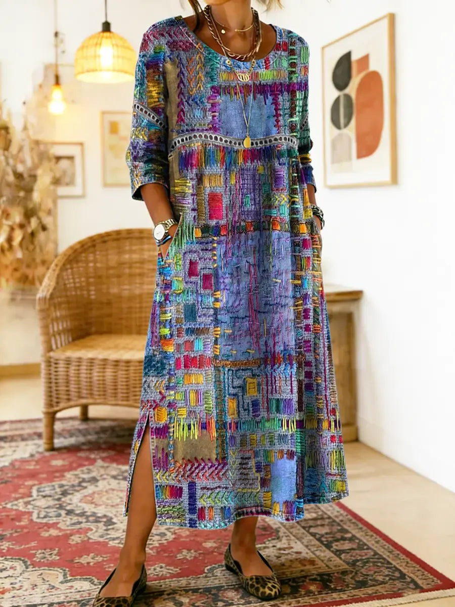 Lunéa™ | Robe midi bohème à effet patchwork