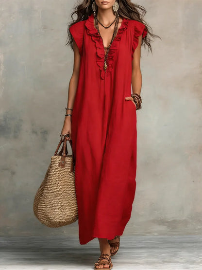 Isalie™ | Robe maxi bohème à col volanté
