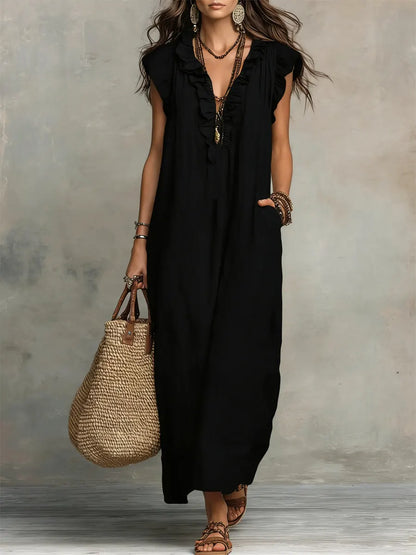 Isalie™ | Robe maxi bohème à col volanté