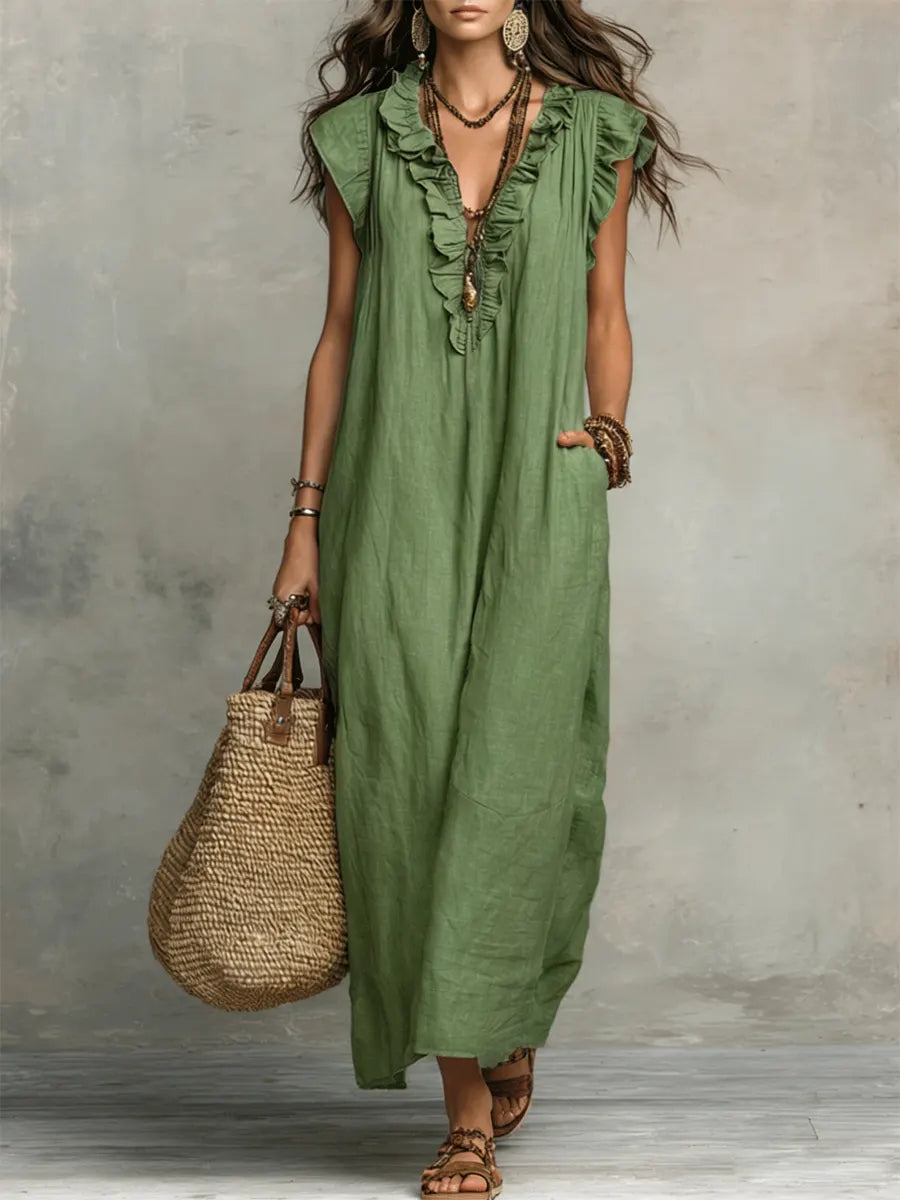 Isalie™ | Robe maxi bohème à col volanté