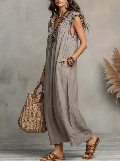 Isalie™ | Robe maxi bohème à col volanté
