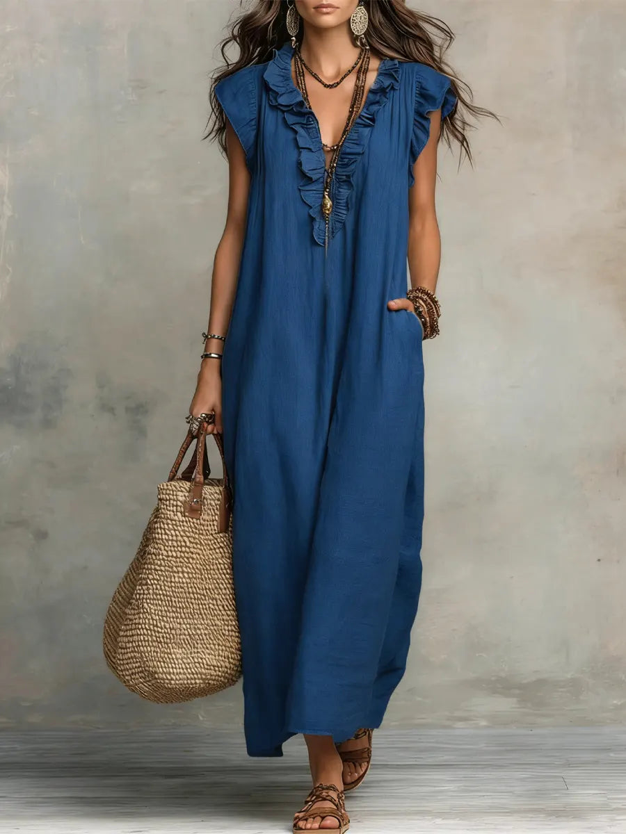 Isalie™ | Robe maxi bohème à col volanté