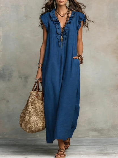Isalie™ | Robe maxi bohème à col volanté
