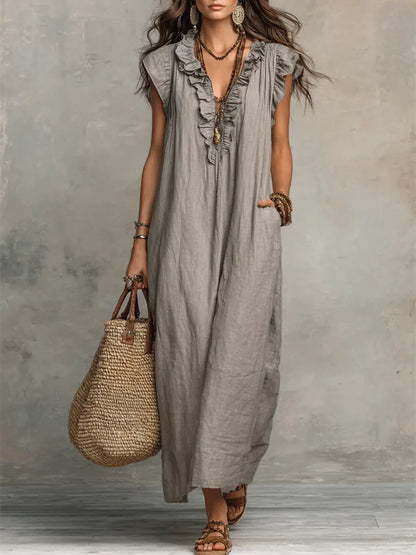 Isalie™ | Robe maxi bohème à col volanté