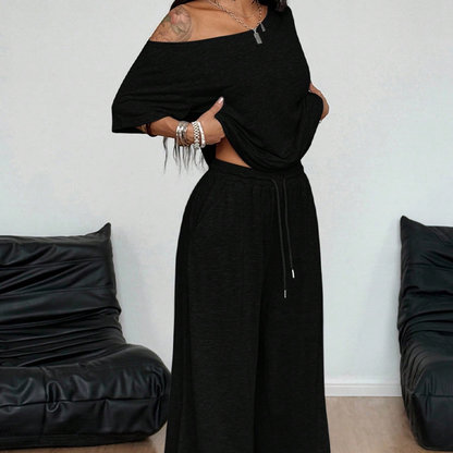 Maéline™ | Ensemble de 2 pièces avec top off-shoulder et pantalon large